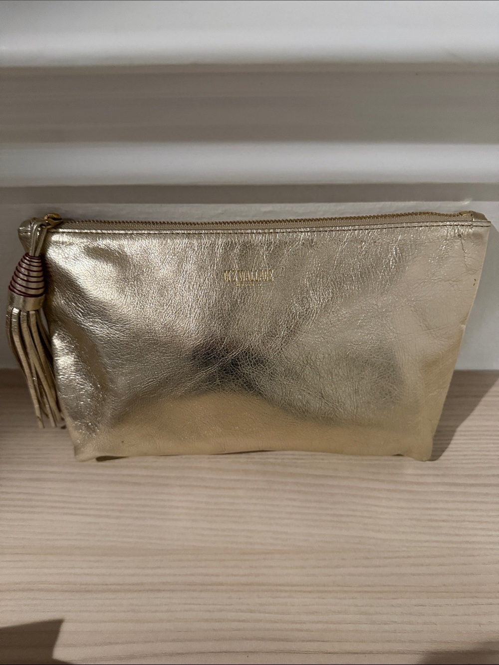 MZ Wallace Metallic Gold Leather Cosmetic Pouch with Tassel